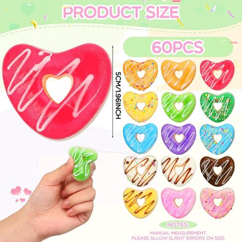 Junkin 60 Pcs Valentine's Day Rainbow Donut Stress Balls Heart Stress Relief Donuts PU Donut Toy Donut Party Favors Sensory Fake Donuts for Valentine's Day Gifts Fillers Wedding School Reward in Saudi Arabia