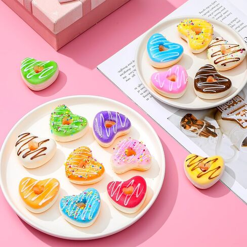 Junkin 60 Pcs Valentine's Day Rainbow Donut Stress Balls Heart Stress Relief Donuts PU Donut Toy Donut Party Favors Sensory Fake Donuts for Valentine's Day Gifts Fillers Wedding School Reward in Saudi Arabia