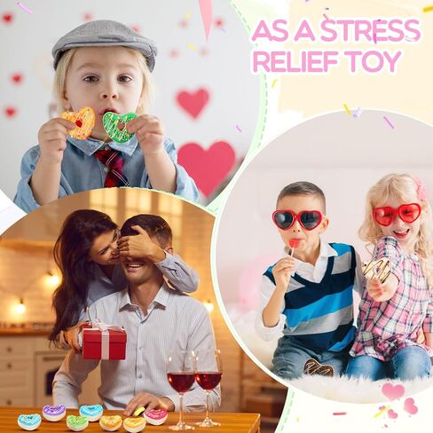 Junkin 60 Pcs Valentine's Day Rainbow Donut Stress Balls Heart Stress Relief Donuts PU Donut Toy Donut Party Favors Sensory Fake Donuts for Valentine's Day Gifts Fillers Wedding School Reward in Saudi Arabia