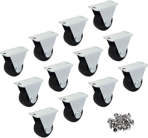 12 Pack 1-inch Dia Rubber Single Wheel Rigid Non-Swivel Top Plate Fixed Casters in Kuwait