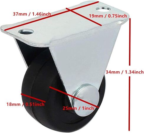 12 Pack 1-inch Dia Rubber Single Wheel Rigid Non-Swivel Top Plate Fixed Casters in Kuwait