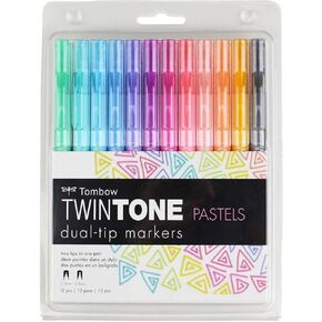 Tombow 61501 TwinTone Marker Set, Pastel, 12-Pack. Double-Sided Markers Perfect for Planners, Journals, Doodling, and More!