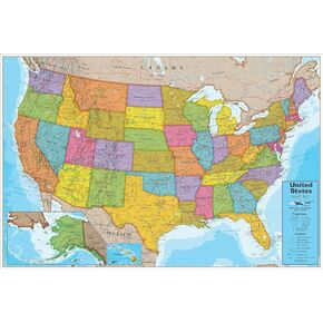مخطط حائط لخريطة Waypoint Geographic USA مع تطبيق تفاعلي، موارد تعليمية ممتعة للطلاب، فكرة هدية رائعة، ملصق خريطة حائط مصفح، متعدد الألوان، 24 بوصة عرض × 30 بوصة طول