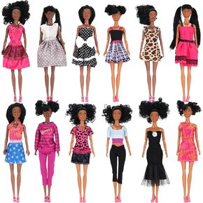 12 Piece African American Black Toy Doll Playset, 11.8" Premium Fashion Diversity Dolls, Variety Bulk Pack for Kids, Girls Party Favors