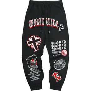 WDIRARA Men's Letter Graphic Drawstring Waist Sweatpants Loose Fit Tapered Street Jogger Pants