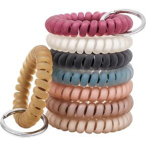 Pack of 8 Colorful Spring Spiral Wrist Coil Key Chain, Wristband Key Ring for ID Badge Sauna Gym Pool and Outdoor Sports (Black)