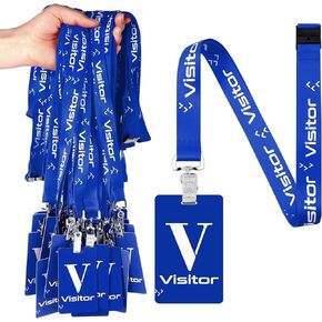 PerKoop 25 Pack Visitor Badge Lanyards Volunteer Badge Holder with Clips ID Card Holder with PVC Pass Card Reusable Breakaway Lanyards for Company Exhibition Guest Visitor(Red)