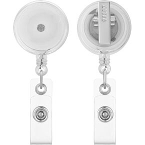 Retractable Badge Reels (Transparent, 10 Pack) w/Bulldog Clip & Snap Strap to Secure ID Name Card Holders by Mifflin