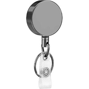 2 Pack Heavy Duty Retractable Badge Reel Metal ID Badge Holder Reel with Belt Clip Key Ring for Name Card Keychain-27.5" Reinforced Steel Wire Cord (Metal 2Pack Black+Rose Gold)