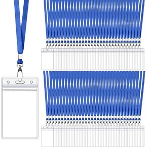 100 Sets Solid Color Lanyards with ID Badge Holder Durable Cruise Lanyards with Waterproof ID Badge Holder Name Badges Holder with Lanyards for Adults Kids School ID Badges Cards (Black)