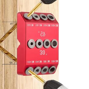 4 Sizes 30 45 90 Degree Angle Drill Guide Jig for Angled Hole and Straight Hole,Drill Block，Dowel Drill Guide，Stair Wire Handrail, Deck Cable Railing Lag Screw Drilling Template Block