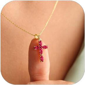 Cross Necklace for Women Dainty Gold Cross Birthstone Necklace 14K Gold Plated Cross Pendant Necklaces for Women Trendy Gold Jewelry Gifts for Women Girls