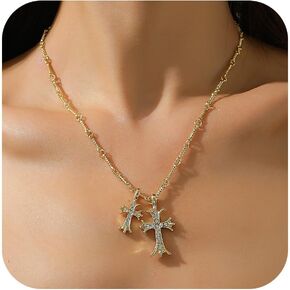 Cross Necklaces for Women - Dainty Cross Necklace 14k Gold Plated Necklace Simple Gold Charm Jewelry For Women Girls Gift