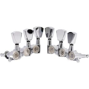 Guitar Machine Heads (3R + 3L) - 1:15 Gear Ratio Sealed Tuning Key Pegs String Tuners Set with Tulip Shaped Knob Replacement (E-1004, Black)