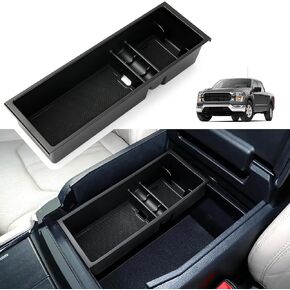 صينية تنظيم وحدة التحكم المركزية متوافقة مع ملحقات Ford F150 2015-2022 2023، صينية تخزين ثانوية لصندوق مسند الذراع مع وسادة بطانة - أسود