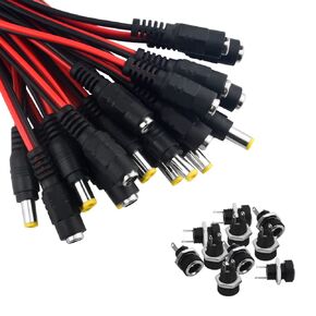 WMYCONGCONG 20pcs DC Power Pigtail Adapter Male & Female for CCTV DVR Camera Lead Plug Pigtail Cable and 10pcs DC Power Jack Socket Female Panel Mount Connector 2.1x5.5mm