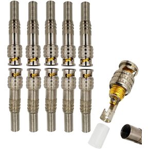 10 Pack BNC Male Connectors RG59 RG6 Screw-on Gold Plated Coaxial Terminal for CCTV Security Surveillance Camera Video Cables