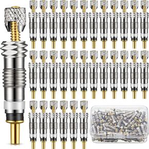 50 Pcs Presta Valve Core Bike Replacement Brass Tubeless Core Alloy Valve Core Remover Tool for Tubeless Road MTB Bike Compatible with Vittoria Stan's Continental Kenda