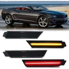 R&F Auto 4PCS Smoked Lens LED Side Marker Lights Compatible with Camaro 2010 2011 2012 2013 2014 2015 Bumper Sidemarker Lamps Reflectors, Front Amber & Rear Red Driver Passenger Sidemarker Light