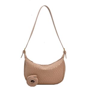 Woven Crossdbody Bag Vegan Leather Bag For Women Crescent Shoulder Hobo Handbag with 2 Adjustable Strap