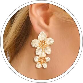 Gold Statement Earrings Large Flower Earrings for Women Boho Big Double Gold Earrings Dangle Unique Spring Earrings Flower Jewelry