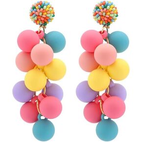 Acrylic Colorful Candy ball Beads Dangle Earrings for Women Colorful Statement Earring Cute Candy Colored Drop Dangle Geometric,Earrings,Hypoallergenic and Safe for Sensitive Ears