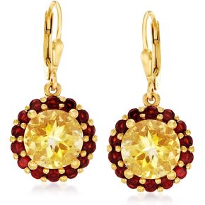 Ross-Simons 7.00 ct. t.w. Citrine and 2.50 ct. t.w. Garnet Flower Drop Earrings in 18kt Gold Over Sterling in Saudi Arabia