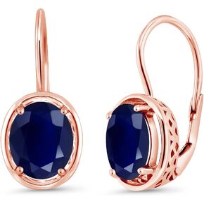 Gem Stone King 18K Rose Gold Plated Silver Blue Sapphire Dangle Earrings For Women (5.00 Cttw, Oval 9X7MM)