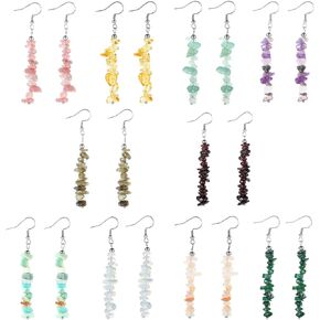 10 Pairs Natural Stone Beaded Dangle Earrings for Women Colorful Crystal Drop Hook Earrings Chakra Healing Gemstone Chip Earrings Set Meditation Yoga Jewelry