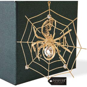 24K Gold Plated Crystal Studded Hanging Ornaments for Christmas Tree, Christmas Spider Miracle, Decor - The Tradition of Tinsel Legend Spider on Web Ornament