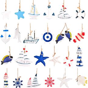 24 قطعة من الزينة البحرية المعلقة للصيف، مجموعة زينة للشاطئ على شكل قارب مصغر، زخارف بحرية صغيرة للمحيط الساحلي لشجرة معلقة لديكور شبكة الصيد المنزلية in Kuwait