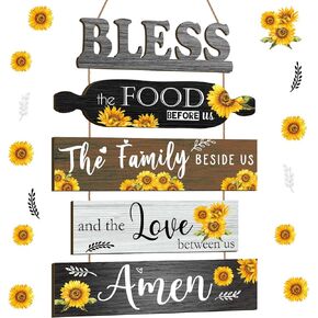 Wesiti 5 Pieces Kitchen Wall Decor Bless the Food Before Us Sign Farmhouse Rustic Dining Room Wall Art Wooden Hanging Signs for Kitchen Wall Decor Wall Hanging Plaque for Home(Maple Leaves)