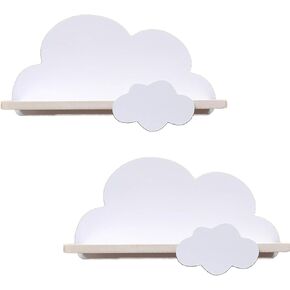 2Pcs Cloud Shelves for Children’s Nursery Or Bedroom,Kids Nursery Room Shelves,Floating Bedroom Baby Book Shelf Storage Shelf, Cloud Floating Wooden Shelf Wall Decoration,White