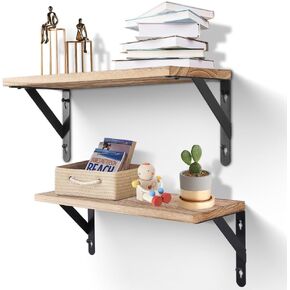 AGM Floating Shelves, Bathroom Floating Shelf Set of 2, Carbonized Black Wall Storage Shelf with Towel Bar, Wall Mounted Shelves for Plants, Book, Bathroom, Bedroom, Kitchen, Living Room Decoration