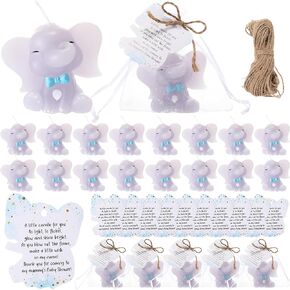 25 Set Baby Shower Candles Favors for Guests 25 Elephant Candles Gender Reveal Candles Cute Candles 25 Elephant Thank You Card and Gift Bags Girl Boy Baby Shower Return Gifts for Guest (Pink)