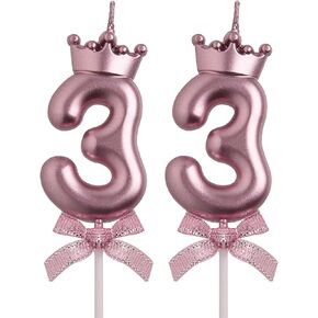 33rd Birthday Candles, Gold 33 Year Old Number Birthday Candles, Happy Birthday Party Decorations Cake Topper Gifts for Men Women