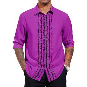 Runcati Mens Ruffle Tuxedo Shirt 80s Medieval Retro Costume Tops Long Sleeve Party Dinner Dress Shirts