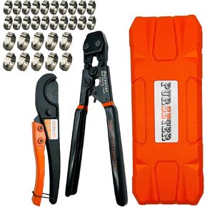 PEX Pipe Clamp Cinch Tool Crimping Tool Crimper for Stainless Steel Clamps from 3/8-inch to 1-inch with 1/2-inch 20PCS and 3/4-inch 10PCS SS PEX Clamps (Plastic Box Package) in Saudi Arabia