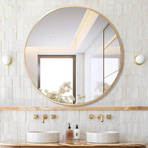 24 Inch Black Round Wall Mirror, Bathroom Metal Frame Hanging Circle Mirror for Bedroom/Living Room/Vanity/Washroom/Entryway in Kuwait