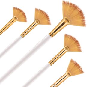 Giantree 5 Pcs Fan Paint Brushes Sets, Oil Acrylic Paint Brushes Wood Handle Nylon Hair Watercolor Fan Brush for Painting Brush for Acrylic Painting Oil Watercolor Painting DIY Craft Art Painting