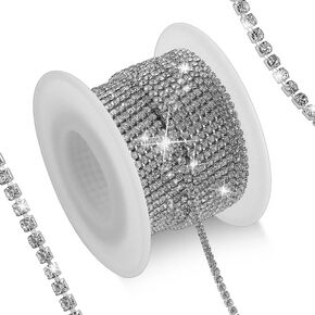 10 ياردات 2 مم من حجر الراين الكريستالي سلسلة ألماس، سلسلة زخرفية قريبة من حجر الراين الفضي من حجر الراين للحرف اليدوية، الخياطة، المجوهرات، ملابس الزفاف DIY الديكور (فضي) in Kuwait