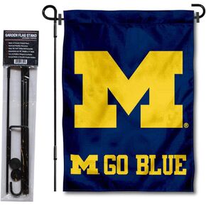 Michigan Team University Wolverines Go Blue Garden Flag with Stand Holder