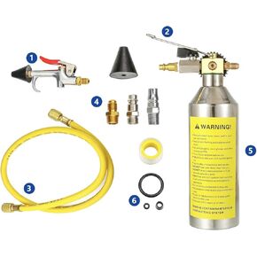 AC Flush Kit, Auto air Conditioning Pipeline Cleaning Tool Set,R134A R12 R22 R404 R410A AC System Flush Kit Can Tool with 220PSI Gauge, Air Fittings and Hose (01)