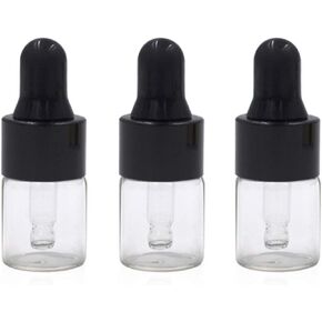 100 Pcs 2ml Clear Glass Dropper Bottles Refillable Empty Sample Vial Eye Dropper with Pipette Essential Oil Perfume Storage Containers For Aromatherapy Eye Dropper Cosmetics, Black Lid