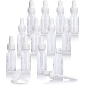 JUVITUS 0.5 oz / 15 ml Clear Glass Boston Round Bottle with White Dropper With Funnel (12 Pack)