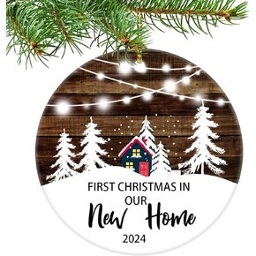 New Home Ornament 2024 Christmas Tree House Ornament Christmas Decoration Newlywed Couple New Home Christmas Ornament 2024 (White and Brown New Home)