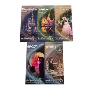 Disney Parks 50th Anniversary Guide Map Information Brochures Set of (5) Magic Kingdom Epcot Animal Kingdom Hollywood Studios Disney Springs