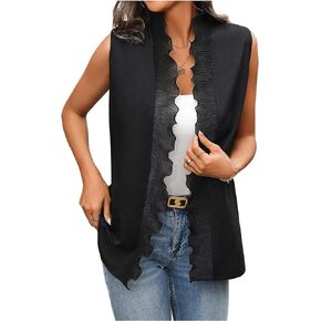 GORGLITTER Women's Sleeveless Blazer Vest Open Front Scallop Trim Lace Summer Casual Vest Top in Saudi Arabia