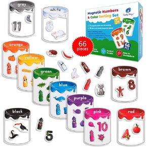 66 PCS Magnetic Color Sorting Set, Magnetic Numbers & Colors Sorting Toys for Toddlers 1-3, Numbers Color Sorting Magnets for Fridge, Whiteboard, Color Recognition Magnetic Sorting Set - Simply Magic
