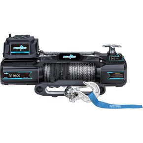 12V DC 9600 lbs Off Road Electric Winch Kit, Waterproof IP68 with Synthetic Rope and Hawse Fairlead, with Wireless Handheld Remote and Corded Control Recovery